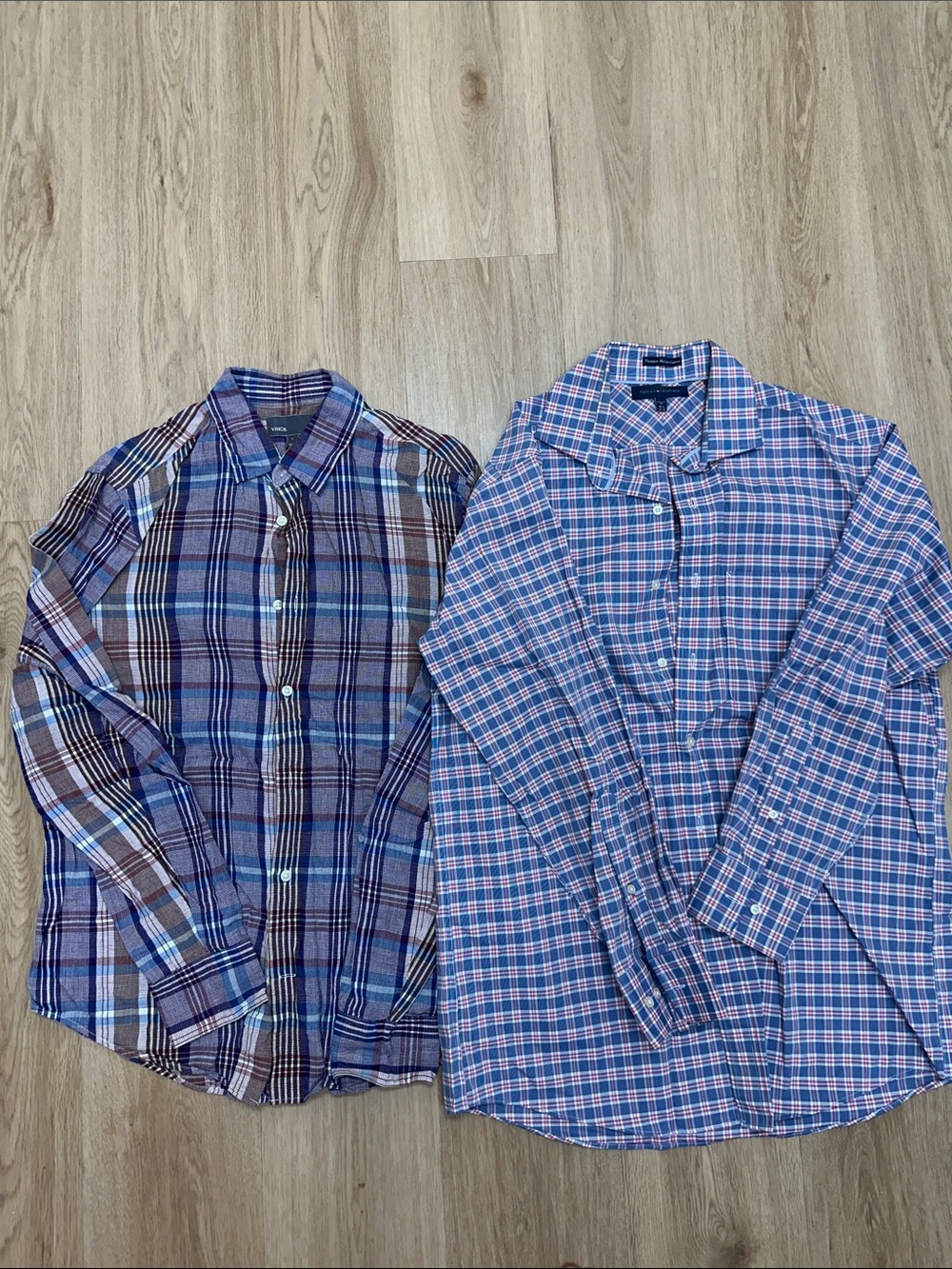 Tommy Hilfiger Men's Blue and Pink Plaid Button-Down Shirts - Pair